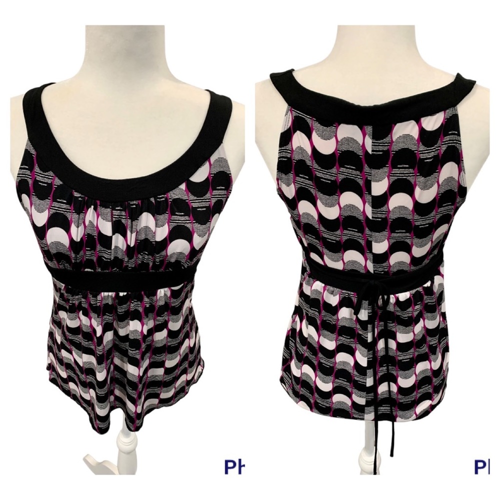 Black, white and pink lightweight top with back tie.  M